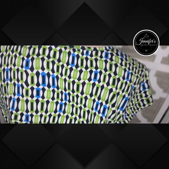 3/$25 Charter Club Petite Black Green White Geometric Square Neck Top Size PM - Picture 8 of 11